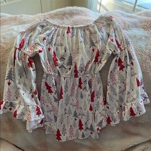 Girls 6T Christmas Tree off-shoulder Top